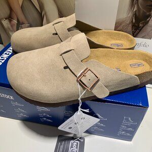 Birkenstock Boston Suede Leather Women Men Taupe Shoes